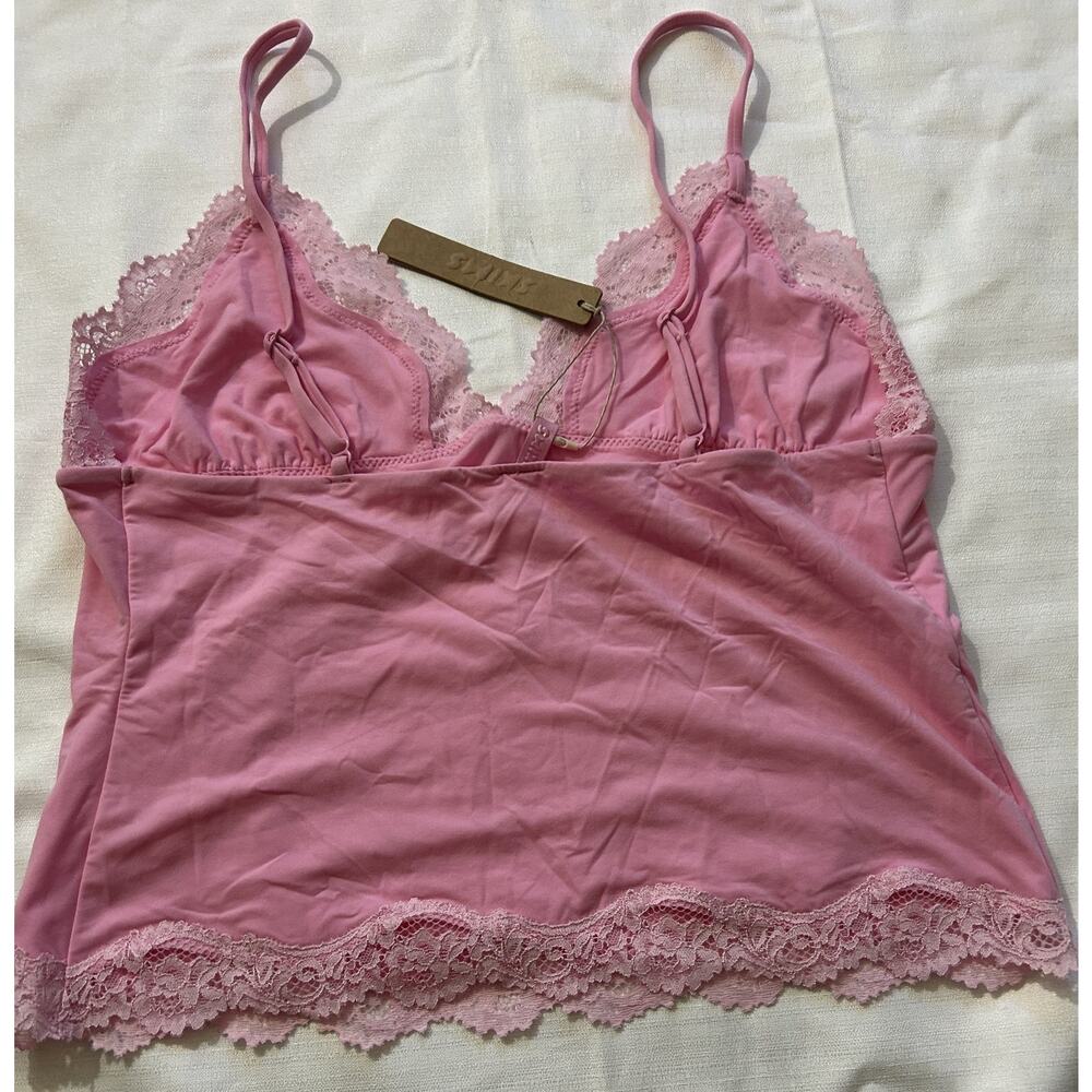 Skims NWT Fits Everybody Lace Triangle Cami Bubblegum Tonal Size Large - Picture 2 of 6